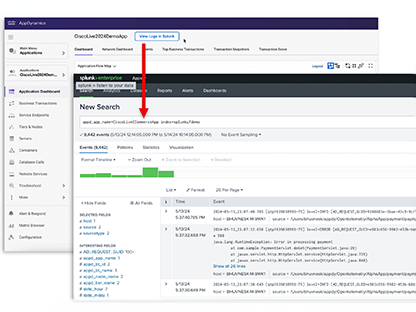 screenshot image of AppDynamics UI showing how AppDynamics Log Observer product connects with Splunk